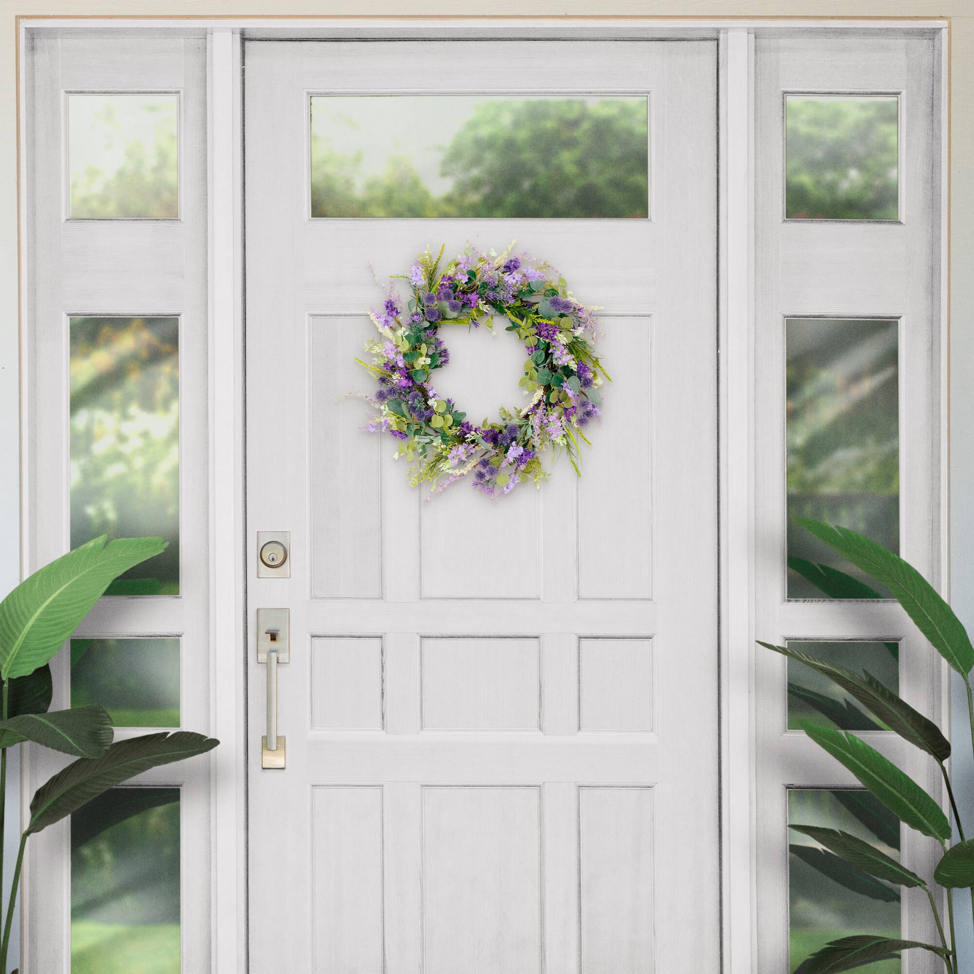 6 Pack: 24'' Green & Purple Echinops Floral Spring Wreath